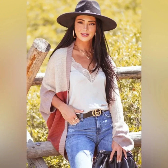 Rust Colorblock Dolman Sleeve Cocoon Cardigan one size - Picture 2 of 6